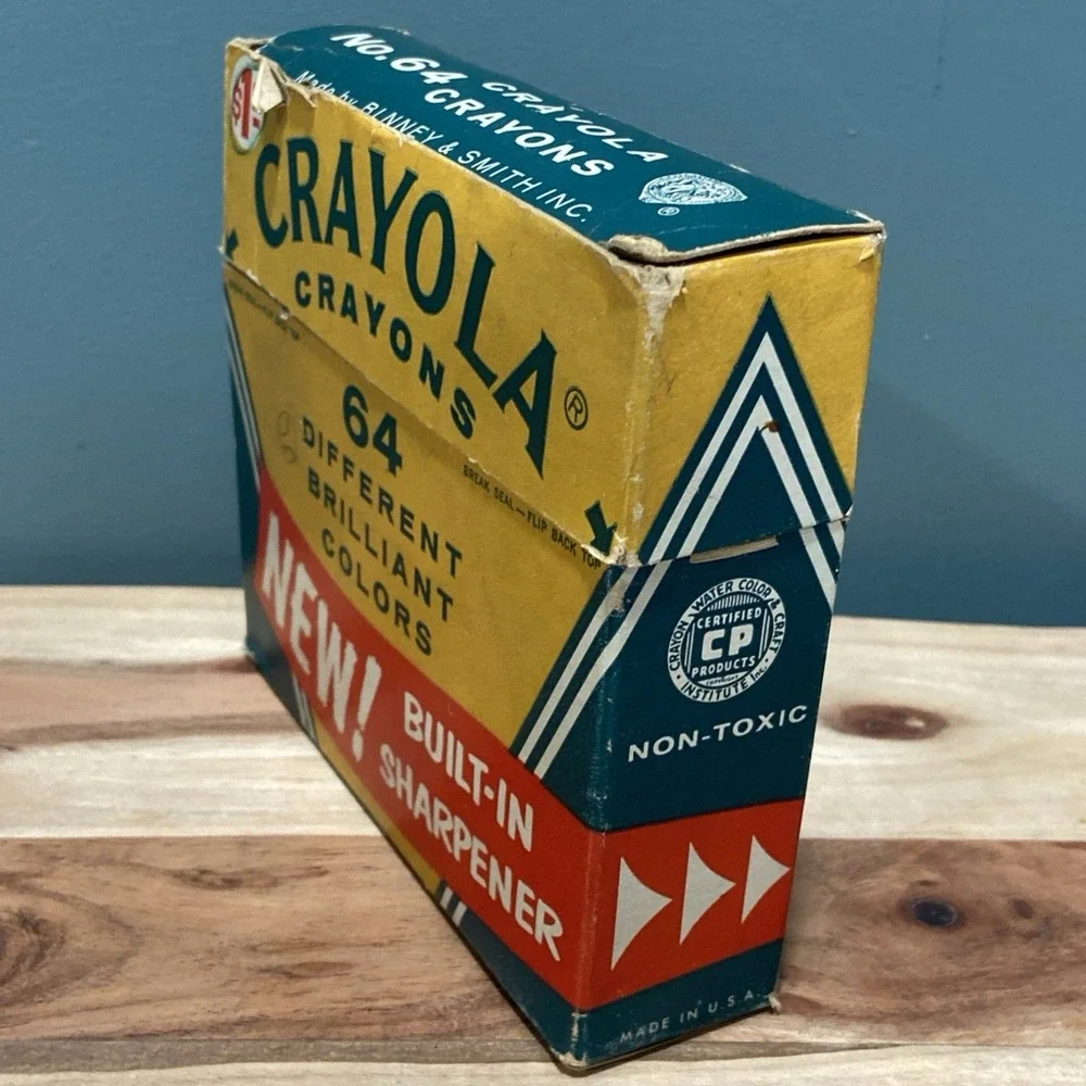 Vintage Crayola Crayons Binney Smith #64 Box Built In Sharpener + B & S 8 Pack